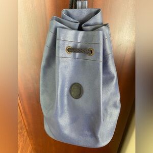 Vintage TRUSSARDI Italy Blur Bucket Bag Rope Backpack W/Coin Pouch Denim Blue